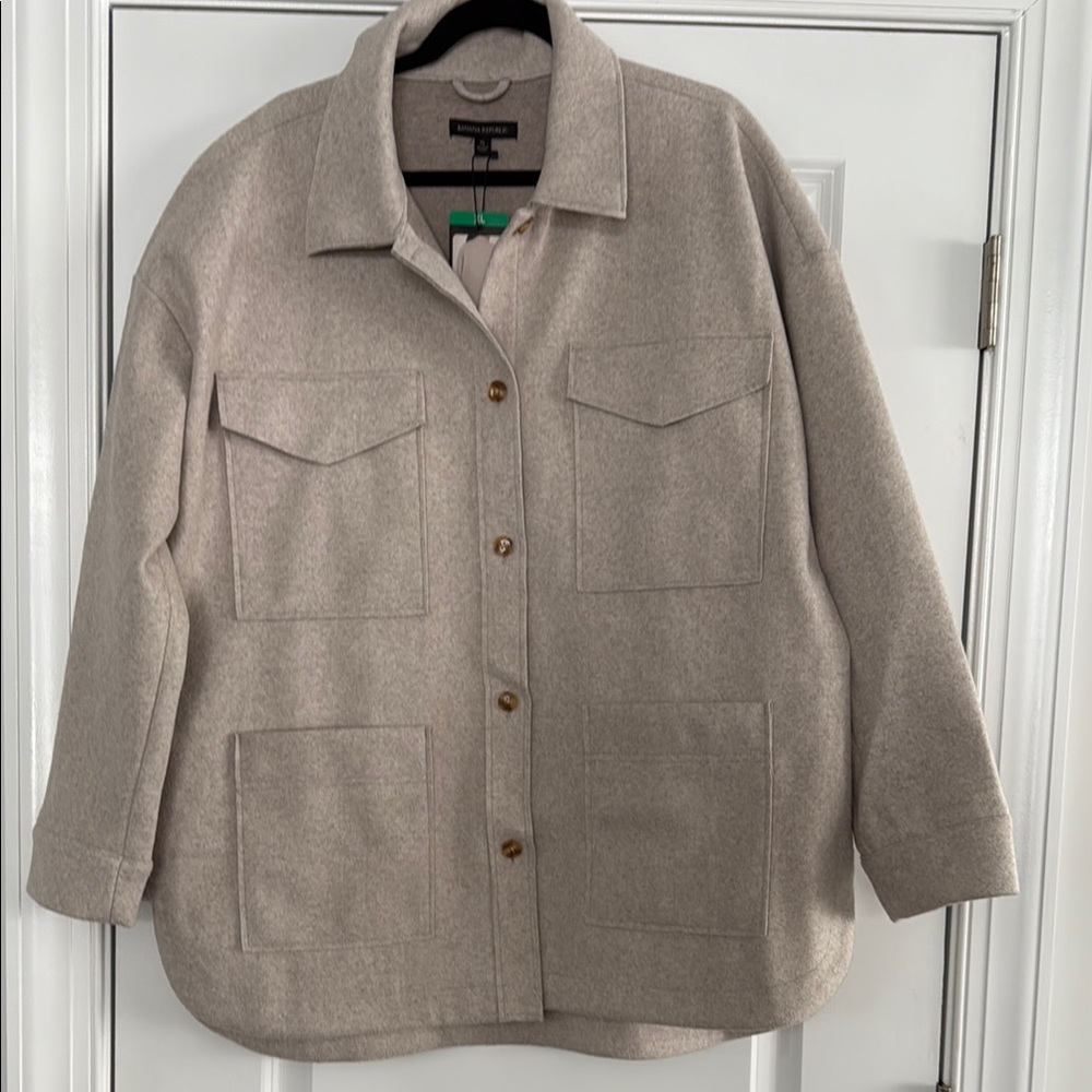 Tan Utility Jacket with Oversized Fit and Shirt Collar